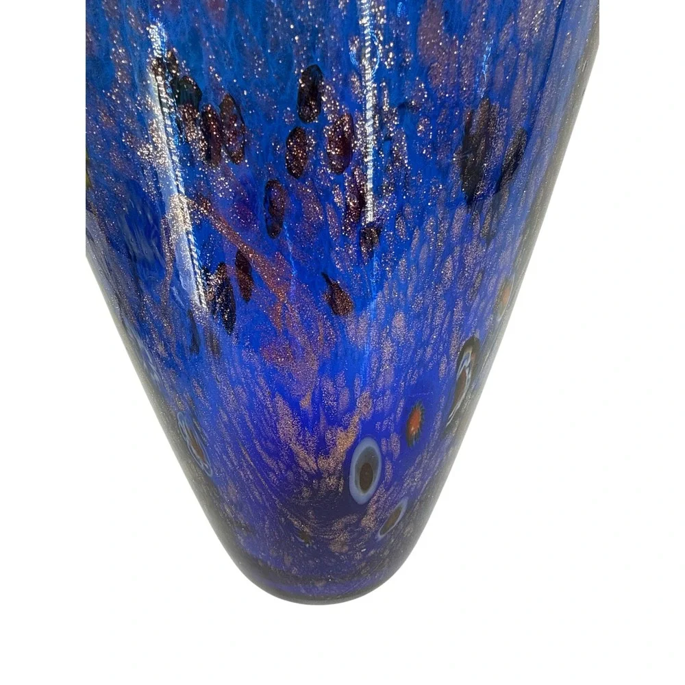 Blown Glass Art Glass Vase Cobalt‎ Blue Millefiori Copper Aventurine 10 Inch